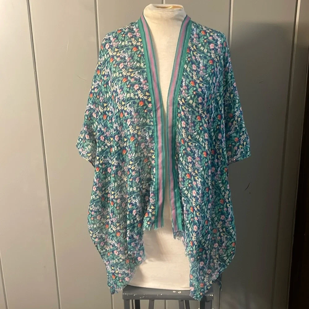 Steve Madden Duster Jacket Blue Green Cover Up Festival Boho Romantic Fairy